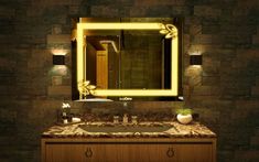 Designer Bathroom Mirror with LED Lights with wash basin Dream Environment, Best Mirror, Fancy Mirrors, Bathroom Mirror Design, Designer Mirror, Mirror With Led Lights, Cool Mirrors, Dressing Table Mirror, Class Design