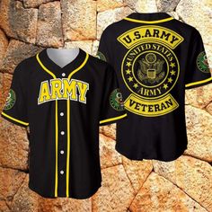 Introducing the Simple Black Yellow US Army Baseball Jersey, the ultimate combination of style, comfort, and patriotism. This high-quality jersey Black Outdoor Tops For Sports, Black Tops For Outdoor Sports Season, Black Military Style Short Sleeve Top, Black Military Tops For Outdoor, Black Military Style Tops For Outdoor, Black Flag Print Top For Streetwear, Patriotic Black T-shirt For Veterans Day, Patriotic Black Top With Flag Print, Patriotic Black T-shirt With Letter Print