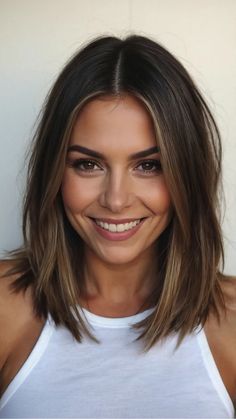 Trendy Mom Makeover: 15 Stylish Haircuts for Modern Moms - Fads Shoulder Length For Round Faces, Long Bob Women, Hair By Face Shape, Bob Haircut With Long Layers, Dark Brown Hair Long Bob, Medium Length Haircut Big Forehead, Long Bob Hair Style, Haircuts For Low Maintenance