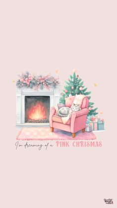 a pink couch sitting in front of a fireplace with a cat sleeping on top of it