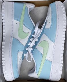 Custom Nike Air Force 1 X Blue Colour Block with Green tick Made using 100% Authentic Nike Air Force 1 All shoes are sealed with a waterproof sealer. However take care when cleaning products and hand wiping is advisable. *colours may vary as each product is made to order **As each product is made to order we have a no refund/cancellation or exchange policy Mens Custom Shoes, Shoe Ideas, Custom Air Force 1, Custom Nike, Mens Tie, Custom Nikes, Blue Colour, Colour Block, Tie Shoes