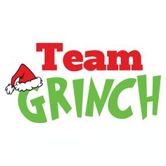 the words team grin are in green and red with santa's hat on top