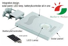 an image of a solar powered street light with its components labeled in english and spanish