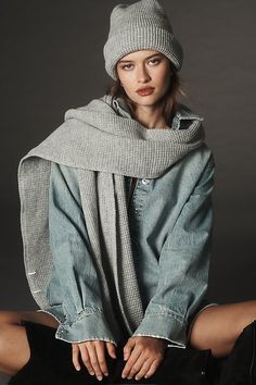 Cue the cozy: it's après all day. | The Elsie Waffle-Knit Scarf by Anthropologie in Grey, Women's, Polyester Chunky Scarf, Chunky Scarves, Bandana Scarf, 50 Fashion, Winter Accessories, Knit Scarf, Waffle Knit, Color Coding, Women's Accessories