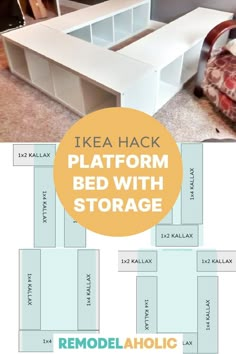 IKEA platform bed with storage Cube Ikea, Ikea Platform, Ikea Storage Bed, Ikea Platform Bed, Ikea Bed Hack, Beautiful Bed Designs, Billy Ikea, Diy Storage Bed