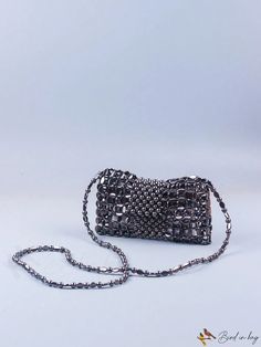 BirdinBag - Hollow Out Beaded Mini Flap Bag - Novelty Design, Sophisticated and Compact Beaded Crossbody Bag, Casual Crossbody Bag, Bag Bag, Square Bag, Mini Fashion, Flap Bag, Luggage Bags, Silver Beads, Top Handle