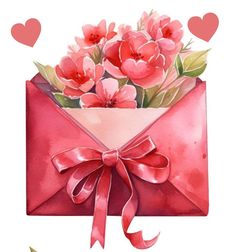 an envelope with pink flowers in it