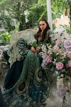 AJR Couture Teal Alif Luxury Wedding Formals Original brand suit fabric and photography lite diffrance in actual print. Green Organza Wedding Dress, Elegant Resham Embroidery Dress For Marriage, Elegant Resham Embroidery Wedding Dress, Elegant Resham Embroidery Marriage Dress, Green Wedding Dress With Dupatta, Elegant Gown With Resham Embroidery For Marriage, Ceremonial Green Dress With Dupatta, Elegant Dresses With Zari Work For Wedding, Green Ceremony Dress With Dupatta