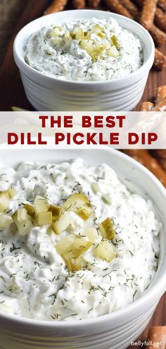 the best dill pickle dip in a white bowl