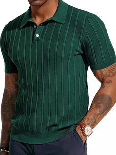 Men's Summer Casual V-neck Short-Sleeved POLO Shirt Casual Solid T-shirt With Seamless Collar, Casual Green Polo Shirt For Summer, Casual Polo Collar Top With Seamless Collar, Trendy Collared Top With Seamless Collar, Summer Tops With Ribbed Collar In Solid Color, Solid Short Sleeve Top With Ribbed Collar, Green Crew Neck Polo Shirt For Summer, Green Relaxed Fit Polo Shirt, Casual Green Polo Collar Shirt