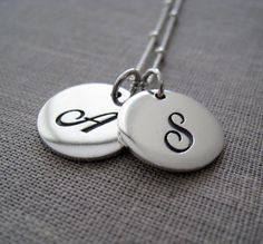 Two initial necklace, silver initial disc necklace, couples, husband and wife, sisters necklace, personalized gifts Sterling Silver Initial Necklace With Charms For Personalized Gift, Personalized Sterling Silver Initial Necklace With Charms, Sterling Silver Initial Necklace With Charms As Personalized Gift, Personalized Gift Sterling Silver Initial Necklace With Charms, Personalized Initial Pendant Charm Necklace In Sterling Silver, Personalized Sterling Silver Initial Pendant Charm Necklaces, Personalized Sterling Silver Initial Pendant Charm Necklace, Silver Monogram Dainty Charm Necklace, Sterling Silver Initial Necklace With Name