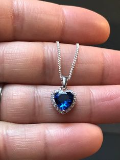 Blue Sapphire Heart Necklace Sterling Silver September | Etsy Sterling Silver Sapphire Birthstone Necklace, Sapphire Heart Pendant Jewelry For Anniversary, Sapphire Birthstone Jewelry As Gift For Her, Sapphire Birthstone Jewelry As Gift, Sapphire Birthstone Jewelry For Gifts, Sapphire Gemstone Necklace For Valentine's Day, Heart Shaped Sapphire Jewelry Gift, Heart Shaped Sapphire Jewelry For Gifts, Heart-shaped Sapphire Jewelry Gift