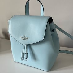 Never Used Kate Spade Backpack! Cutest Baby Blue Color. Trendy Blue Leather Backpack For Daily Use, Trendy Blue Leather School Backpack, Trendy Light Blue Backpack, Blue Standard Backpack For On-the-go, Blue Leather Backpack With Adjustable Strap, Trendy Blue Leather Backpack, Casual Blue Leather Backpack With Adjustable Strap, Blue Leather Backpack For Daily Use, Blue Leather Backpack For Travel