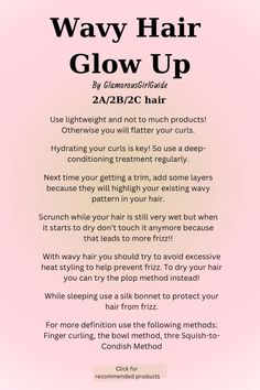 Weekly Hair Care Routine Curly, Curly Hair Glow Up Tips, Anti Frizz Curly Hair, Wavy Hair Routine Products, Hair Routine Wavy, Curly Hair Definition, Glow Up Hair, Curly Hair Routine Products, Healthy Hair Hacks