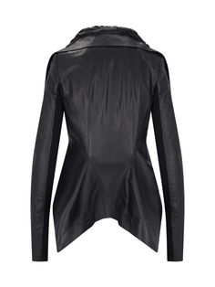 Jacket from Rick Owens Composition: 100% Pelle Di Angello | Rick Owens Women's Jacket in Black | SS24 Modern Outerwear With Hidden Button Closure For Evening, Modern Evening Outerwear With Hidden Button Closure, Modern Evening Outerwear With Lapel Collar, Tailored Leather Outerwear, Tailored Designer Leather Outerwear, Tailored Leather Outerwear With Long Sleeves, Tailored Leather Long Sleeve Outerwear, Designer Fitted Outerwear With Lapel Collar, Designer Leather Jacket With Notch Lapel For Fall