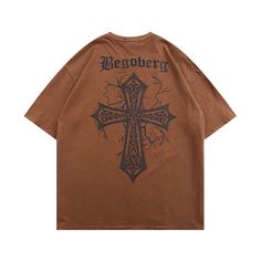 Vintage Wash Distressed Cross Oversized Brown Graphic Tee - graphictee.co Plus Size Bodycon Dresses, White Graphic Tee, Oversized Graphic Tee, T Shirt Oversize, Graphic Tees Vintage, Clothing Details, Tunic Tank Tops, Cotton Bottoms, Long Sleeve Short Dress