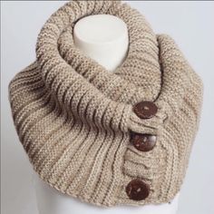 Oatmeal Infinity Scarf With Oversized Coconut Buttons. Super Soft, Comfy And Chic. Great For Everyday Wear. Sudd Scarf With Buttons, Button Scarf, Infinity Scarf, Tan Brown, Scarf Wrap, Knitted Scarf, Scarf Accessory, Oatmeal, Everyday Wear