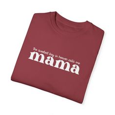 The Sweetest Boy in Heaven Calls me Mama, Mama to an Angel Shirt, Angel Mom Shirt, Mama T Shirt, Angel Shirt, Angel Mama T Shirt All items have been carefully designed by one loss family for another. Proudly wear our crewnecks in memory of your sweet baby that dances in the stars. ☼Don't see a size or COLOR that you want? Just ask T-SHIRTS ☼100% ring-spun cotton ☼ Medium fabric (6.1 oz/yd² (206.8 g/m ☼Relaxed fit ☼Sewn-in twill label CARE INSTRUCTIONS: Wash cold, tumble dry low. Wash with like c Mother's Day Crew Neck Tops With Funny Text, Red Tops With Text Print For Mother's Day, Red Tops With Text Print As A Gift, Red Top With Text Print For Gift, Red Top With Text Print As A Gift, Red Text Print Top As A Gift, Cotton Slogan Top For Gift, Cotton Slogan Tops As A Gift, Cotton Slogan Tops As Gift