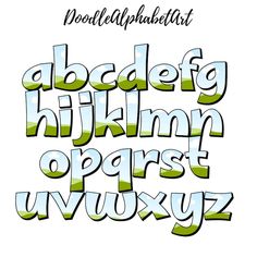 the upper and lower case of an english alphabet with green leaves on it's sides