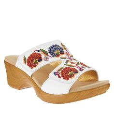 Embroidery Is All The Rage This Season, And These Leather Wedge Sandals Are A Fun Way To Add It To Your Ensemble. Pair Them With White Jeans, Capris, Or Breezy Skirts For A Warm-Weather Look You'll Wear Again And Again. Style: Linn. Slip-On Style, Adjustable Hook-And-Loop Closure Across Vamp, Embroidery Details. Padded Insole, Textured Outsole. Approximately 2-1/4"H Wedge Heel Condition: New In Box Size: 8 - 8.5 (Eu 39) Color: White Multi Material Composition: Leather Upper/Lining; Man-Made Bala White Leather Wedge Heel Clogs, White Floral Embroidery Heels, White Embroidered Round Toe Heels, White Embroidered Summer Heels, White Heels With Floral Embroidery, White Floral Embroidered Heels, White Embroidered Closed Toe Sandals, Summer Embroidered Wedge Heel Sandals, White Embroidered Open Toe Sandals