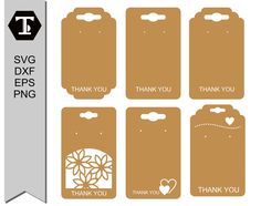 thank you gift tags with flowers and hearts on them, set of 8 - svg dxf eps png