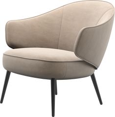 an upholstered chair with black legs and a light colored fabric, on a white background