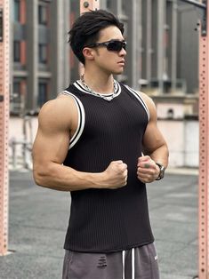 Knit O Neck Men's Sports & Fitness Tank Top - Men's Fitness Apparel, Men's Workout Tank Tops | Vivinch Casual Crew Neck Sports Vest, Ribbed Sleeveless Gym Activewear, Ribbed Sleeveless Sportswear Activewear, Casual Black Gym Vest, Casual Breathable Tank Top For Sports, Breathable Casual Tank Top For Sports, Casual Ribbed Tank Top For Sports, Breathable Casual Tank Top For Sports Events, Casual Sleeveless Activewear For Sports Events