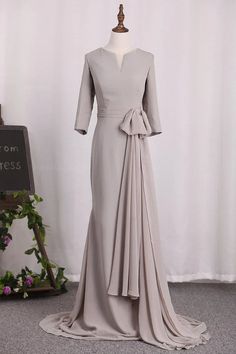 Mother Of The Bride Dresses Mermaid 3/4 Length Sleeves Chiffon Scoop With Sash Chiffon Bra, Bridesmaid Dress Sizes, Dresses Chiffon, Popular Dresses, Vestidos Prom, Junior Bridesmaid Dresses, Prom Dresses With Sleeves, Chiffon Prom Dress, Cheap Prom Dresses