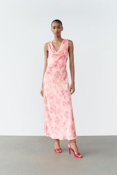 TIE DYE PRINT SATIN EFFECT DRESS - Multicolored | ZARA United States Zara Satin Dress, Pink Dress Women, Zara Woman Dress, Zara Dress, Cardigan Sweater Dress, Tie Dye Dress, Jeans Rock, Midi Maxi Dress, Midi Dress Sleeveless