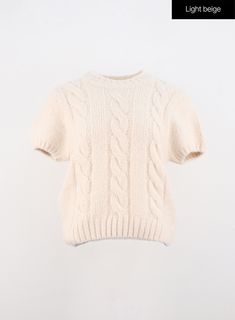 cozy-cable-short-sleeve-knit-oo319 / Light beige Cable Knit Crew Neck Top, Crew Neck Cable Knit Top, Cream Short Sleeve Knit Sweater, Casual Cable Knit Crew Neck Top, Fitted Beige Cable Knit Top, Cream Short Sleeve Casual Sweater, Casual Cream Short Sleeve Sweater, Beige Knitted Short Sleeve Sweater, Cream Textured Knit Crew Neck Top