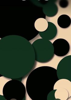 an abstract background with circles and dots in green, black, white and beige colors