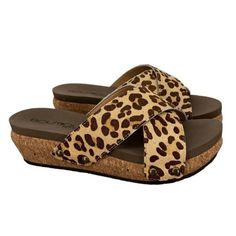 Corkys Women's Hazel Too Sandals Leather Leopard Print Slides Size 6 And 11 Brand New With Box Heel Height-1.5" Sandals Leather, Tan Brown, Women's Shoes Sandals, Leather Sandals, Leopard Print, Shoes Sandals, Slides, Heel Height, Size 6