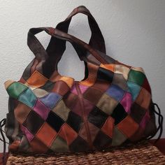 Large Bag, Maybe Used Once If Any Italian Leather Purse, Patchwork Purse, Flat Leather Boots, Tan Purse, Moccasin Boots, Boho Purses, Brand Bags, Leather Denim, Peep Toe Sandals