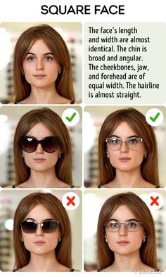 Square Face Glasses, Face Shape Sunglasses, Glasses For Round Faces, Glasses For Face Shape, Facial Proportions, Glasses For Your Face Shape, Square Face Shape, Square Face, Heart Face Shape