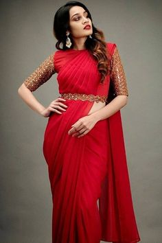 Saree With Belt, Fancy Sarees Party Wear, Indian Saree Blouses Designs, Silk Saree Blouse Designs, Half Saree Designs, Saree Designs Party Wear, Blouse Silk