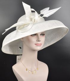 "The crown is decorated with 100% sinamay bows and feathers. Very beautiful!! Ultra Light & comfortable to wear Head girth is from 21' to 22.75 \" adjustable size fits most with an adjustable cord strap for the smaller fit This is a gorgeous, very beautiful hat. Great for Kentucky Derby, Church, Wedding, Tea Party or another special event. If you want to add different colors feathers to match your dress, please feel free to contact me. 💃1. All hats will be sent from Rockville, MD, 20850, using Elegant Costume Hat With Feather Trim And Curved Brim, Elegant Summer Top Hat With Feather Trim, Wide Brim Feathered Fascinator, Elegant Kentucky Derby Hat With Feather Trim, Elegant Adjustable Top Hat With Feather Trim, Elegant Wide Brim Mini Hat With Feather Trim, Elegant Costume Hat With Feather Trim And Short Brim, Summer Formal Hats With Feather Trim, Elegant Church Hat With Feathers