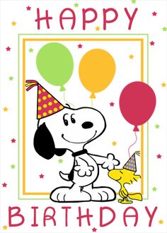 a happy birthday card with a cartoon dog and balloons