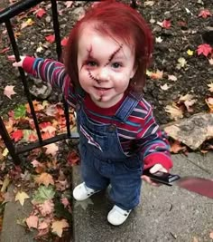 Scary Baby Costume, Funny Toddler Costumes, Scary Toddler Costumes, Funny Halloween Costumes For Kids, Scary Kids Halloween Costumes, Scary Kids Costumes, Chucky Halloween Costume, Chucky Halloween