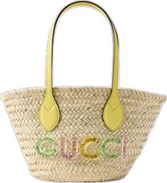 Designer Straw Tote Bag With Handles, Gucci Multicolor Tote Bag, White Gucci Shoulder Bag With Handles, Chic Shoulder Bag With Embroidered Logo And Double Handle, Chic Top Handle Bags With Embroidered Logo, Chic Beige Bag With Embroidered Logo, Designer Straw Shopping Bag With Top Handle, Gucci Rectangular Bag With Embroidered Logo, Gucci Bucket Bag With Leather Handles