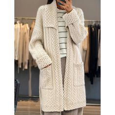 Season:Winter,Fall; Fabric:Polyester; Sleeve Length:Long Sleeve; Look After Me:Machine wash; Gender:Women's; Style:Soft,Casual,Stylish; Elasticity:Micro-elastic; Occasion:Outdoor,Going out,Holiday,Weekend; Sweaters Type:Cardigan Sweater; Top Length:Long; Fit Type:Regular Fit; Pattern:Pure Color; Design:Pocket,Button,Lace up; Neckline:Shirt Collar; Front page:FF; Listing Date:09/21/2023; Production mode:External produce; Bust:; Length:; Sleeve:; Knit Style:Cable Women Cashmere Sweater, Slim Fit Sweater, Lapel Coat, Cashmere Sweater Women, Stylish Sweaters, Chic Sweaters, Cardigan Long, Solid Color Shirt, Collar Sweater