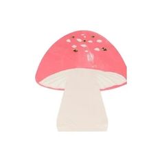 a pink and white mushroom with flowers on it's top, sitting in front of a white background