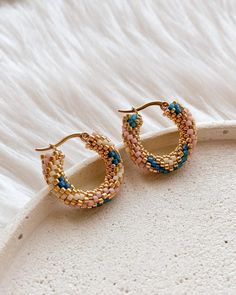 💖 Looking for the perfect cute Christmas gift for your teenage girl? Look no further than these double sided small seed bead earrings in gold, beige, pink & blue! These boho huggie hoops are aesthetic choice that she will love These handmade beaded earrings are not only stylish but also comfortable to wear all day long * MATERIALS * Hoops are made of high quality Japanese seed beads. Because of it's shape there is no space between each bead in work. Each jewelry looks like it's made of metal no Teenage Girl Gifts, Cute Christmas Gifts, Handmade Earrings Beaded, Seed Bead Earrings, Jewelry Earrings Hoops, Pink Blue, Beaded Earrings, Seed Beads, Etsy Earrings