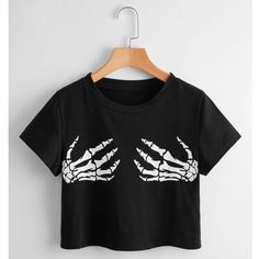 Skeleton Graphic Crop Tee. New. Sexy Halloween. Fitted Trendy T-shirt With Skull Print, Halloween Punk Stretch Tops, Black Stretch Tops With Skull Print, Trendy Skull Tops For Halloween, Black Stretch Tops For Halloween, Black Stretch Crop Top For Halloween, Black Stretch Top With Skull Print, Black Stretch Halloween Tops, Trendy Skull Shaped Tops For Halloween