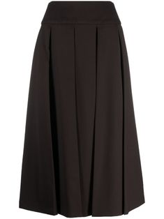 chocolate brown virgin wool blend fully pleated high waist concealed rear zip fastening calf-length straight hem Midi Skirt Brown, Brown Midi Skirt, High Rise Skirt, Modest Dress, Midi Skirt Pencil, Black Midi Skirt, Wool Skirts, Pleated Midi Skirt, Modest Dresses