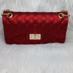 Jelly Crossbody Handbag ,New ,Color Red Chic Red Clutch Bag, Red Bags With Chain Strap For Travel, Chic Red Clutch Shoulder Bag, Red Travel Bag With Chain Strap, Chic Red Satchel For Party, Trendy Red Evening Bags, Red Crossbody Flap Bag For Shopping, Trendy Red Crossbody Evening Bag, Trendy Red Satchel Evening Bag