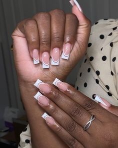 Long Acrylic Nails Metallic, French Tip Nail Styles, Builder Gel Manicure, Nail Colors For Black Women, Double French Tip Nails, Colors For Black Women, Graduation Nails, Acrylic Nail Set, Subtle Nails