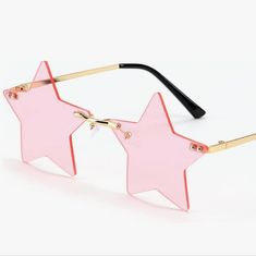 Brand New Festival Glasses Pink Star Glasses, Cute Pastel Accessories, Pink Star Sunglasses, Adjustable Rimless Party Sunglasses, Adjustable Fit Rimless Sunglasses For Parties, Pink Rimless Sunglasses For Party, Star Shaped Glasses, Festival Glasses, Kawaii Glasses