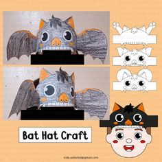 an image of bat hat craft with instructions for making the bat mask and how to make it