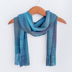 Handwoven Rayon Wrap Scarf in Blue from Guatemala - Smooth Breeze in Blue | NOVICA Guatemalan Scarf, Weather In India, Hues Of Blue, Group Of Women, What Should I Wear, Dyeing Techniques, Wrap Scarf, Unique Gifts For Her, Women Artisans