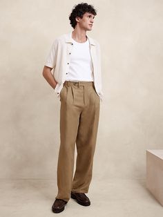 Agustin Relaxed Linen-Blend Pant | Banana Republic Trousers Outfit Men, Mens Linen Outfits, Finance Accounting, Linen Pants Outfit, Mens Linen Pants, Pants Outfit Men, Cottagecore Outfits, Linen Blend Pants, Mens Outfit Inspiration